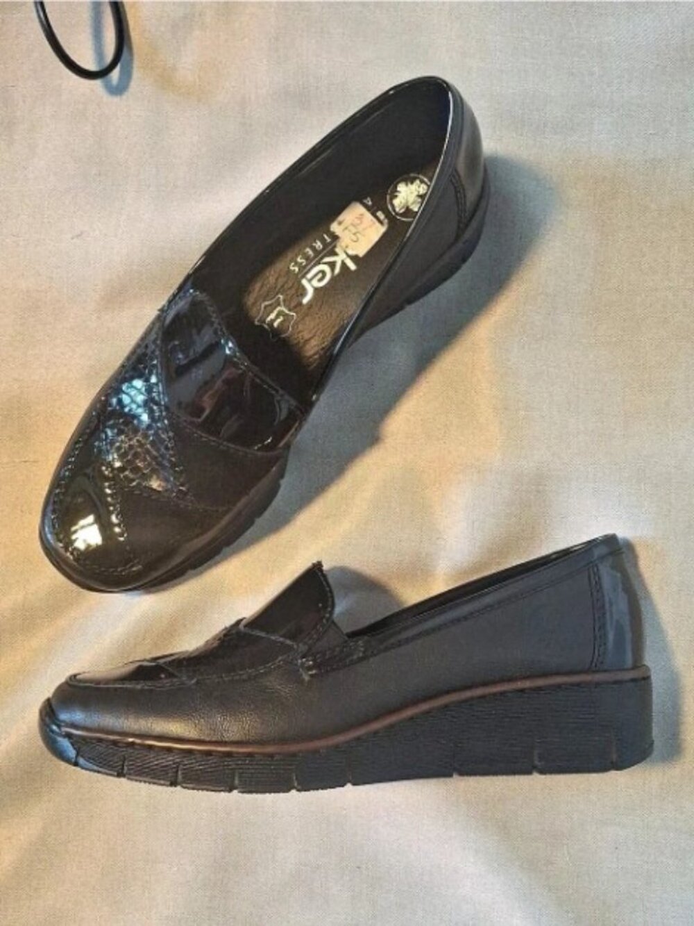 Rieker Antistress Black Patent Leather Wedge Loafers EU 37 US 6.5 Comfort Shoes